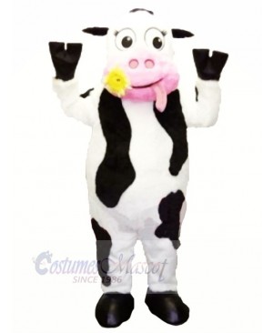 White and Black Cow with Pink Mouth Mascot Costumes Cartoon