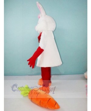 White Bunny Rabbit with Carrot Mascot Costumes Cartoon