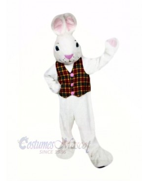 White Easter Bunny with Vest Mascot Costumes Cartoon