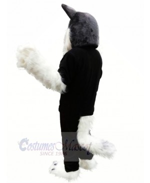 Wolf Husky in Black T-shirt Mascot Costume Animal
