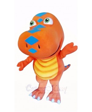 Orange Dinosaur with Big Eyes Mascot Costume Cartoon