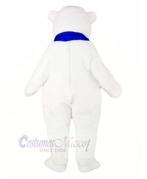 White Bear with Blue Scarf Mascot Costume Cartoon