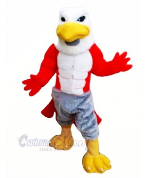 Friendly Muscle Hawk Mascot Costume Cartoon