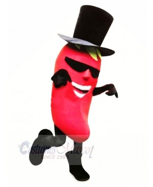 Chili Pepper with Black Hat Mascot Costume Cartoon