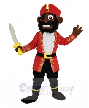 Brown Skin Pirate in Red Coat Mascot Costume