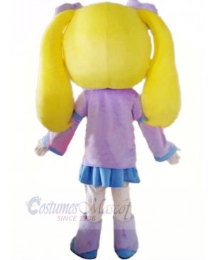 Girl with Yellow Hair Mascot Costume Cartoon 