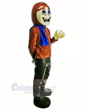 Pilot with Brown Jacket Mascot Costume Cartoon 