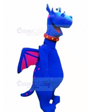 Blue Dragon with Pink Wings Mascot Costume Cartoon