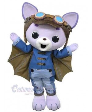 Purple Cat Mascot Costume Animal with Bat Wings