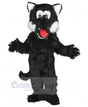 Black Wolf Mascot Costume Animal with Red Tongue