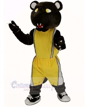 Dark Brown Panther with Yellow Sportswear Mascot Costume