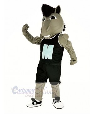 Grey Power Mustang Horse with Black Sportswear Mascot Costume