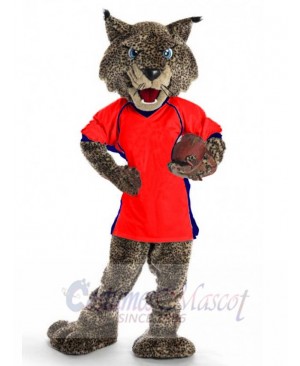 Bobcat in Red Jersey Mascot Costume