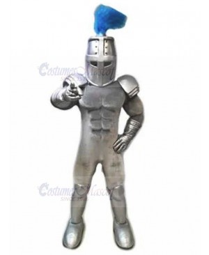 Silver Templar Knight with Blue Tassel Mascot Costume People	