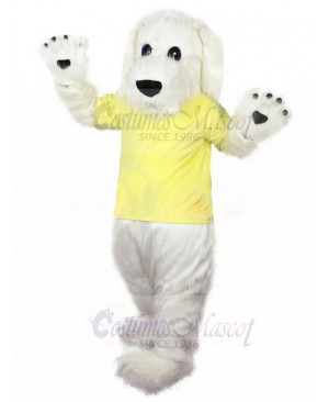 Amiable White Terrier Dog Mascot Costume with Long Fur Animal