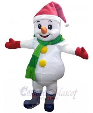 Snowman Mascot Costume Cartoon with Christmas Hat