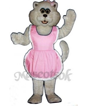 Cute Pussy Cat with Apron & Bow Mascot Costume