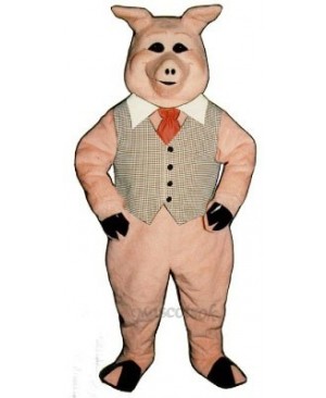 Cute Pierre Pig with Vest, Tie & Collar Mascot Costume