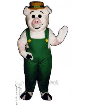 Farmer Piglet Pig Hog with Overalls & Hat Mascot Costume
