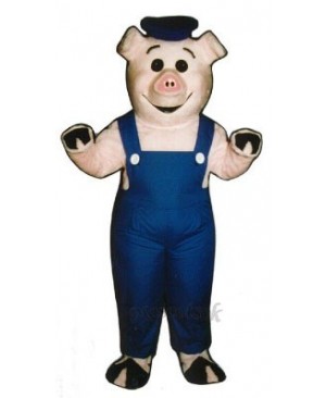 Cute Sailor Piglet Pig Hog with Overalls & Hat Mascot Costume