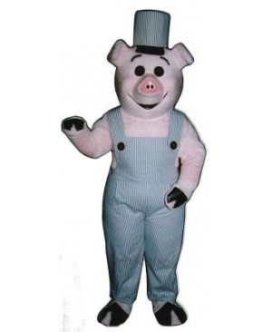 Worker Piglet Pig Hog with Overalls & Hat Mascot Costume