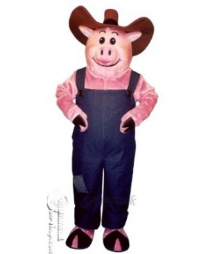 Farmer Hog with Overalls & Hat Mascot Costume