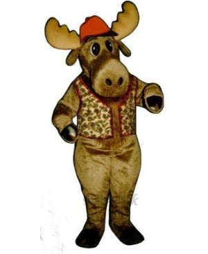 Cute Milton Moose with Hunting Vest & Hat Mascot Costume