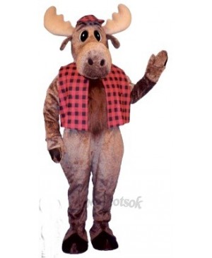 Cute Hunter Moose with Hat & Vest Mascot Costume