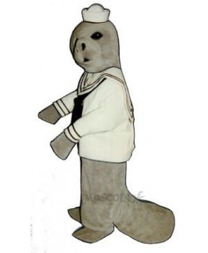 Cute Manatee with Sailor Shirt & Hat Mascot Costume