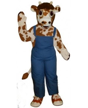 Calf with Overalls & Tennis Shoes Mascot Costume