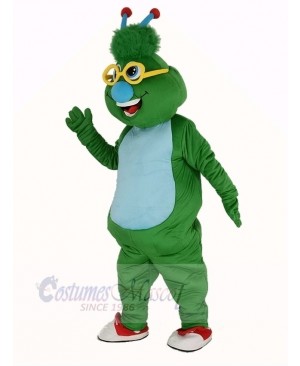 Green Alien Monster with Blue Nose Mascot Costume