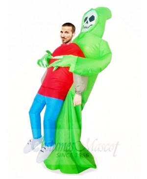 Green Demon Skull Carry me Skeleton Inflatable Halloween Xmas Costumes for Adults