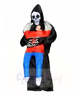 Skull Monster Carry Me on Black Demon Inflatable Halloween Costumes for Adult 