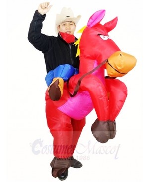 Cowboy Ride On Red Horse Inflatable Halloween Christmas Costumes for Adults