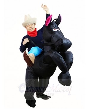 Cowboy Cowgirl Ride On Black Horse Inflatable Party Costumes for Adults