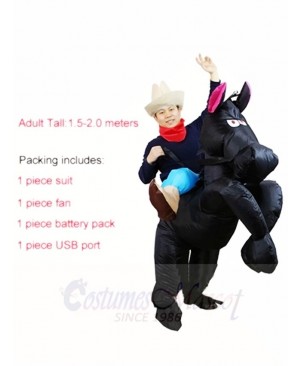 Cowboy Cowgirl Ride On Black Horse Inflatable Party Costumes for Adults