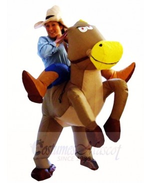 Cowboy Cowgirl Ride on Brown Horse Inflatable Halloween Xmas Costumes for Adult