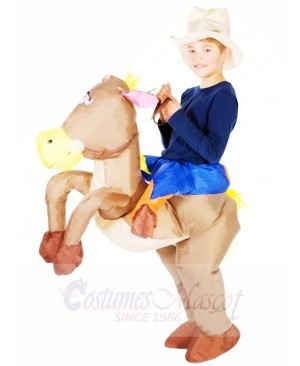 Cowboy Ride on Brown Horse Inflatable Halloween Xmas Costumes for Kids