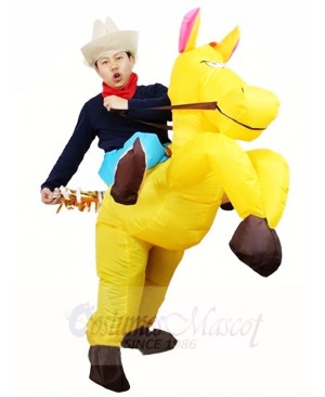 Cowboy Ride On Yellow Horse Inflatable Halloween Christmas Costumes for Adults