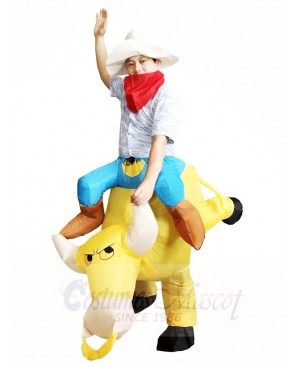 Cowboy Ride on Yellow Bull Inflatable Halloween Xmas Costumes for Adults