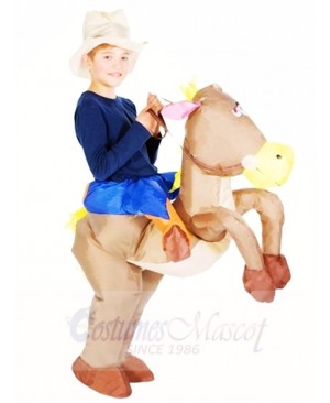 Cowboy Ride on Brown Horse Inflatable Halloween Xmas Costumes for Kids