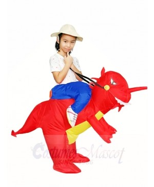 Ride On Red Dinosaur with Horn T-rex Inflatable Halloween Christmas Costumes for Kids