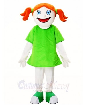 Smiling Face Girl in Green Dress Mascot Costumes 
