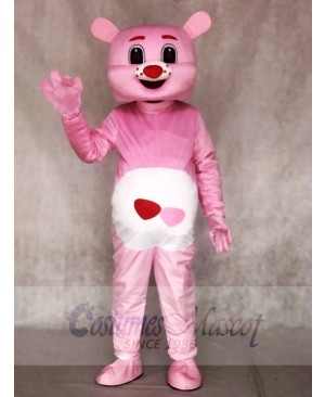 Pink Bear with Red Heart Mascot Costumes Animal