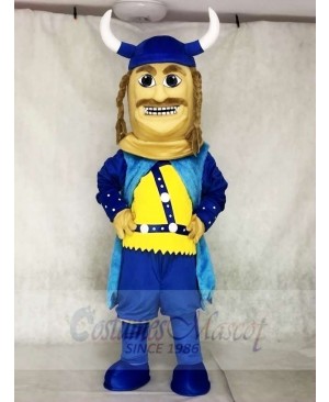 Blue Viking Mascot Costumes with Helmet and Black Cloak People