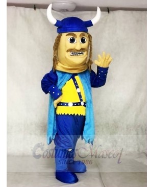 Blue Viking Mascot Costumes with Helmet and Black Cloak People
