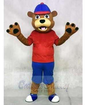 Red Vest Happy Brown Animal Bear Mascot Costumes Animal