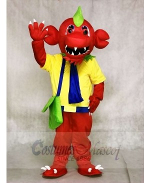 Red Dragon with Yellow Shirt and Green Bag Mascot Costumes 