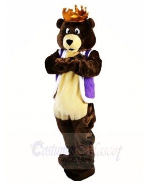 Dark Brown King Bear with Crown Mascot Costumes Animal
