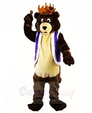 Dark Brown King Bear with Crown Mascot Costumes Animal